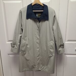 London Fog Kacki Trench Coat with Navy Collar 14